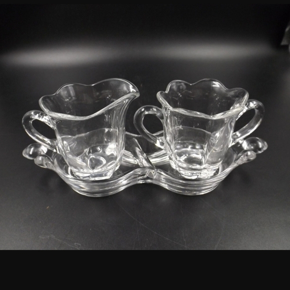 DUNCAN & MILLER Vintage Canterbury 3 piece Crystal Sugar, Creamer & Divided Tray - Picture 11 of 11